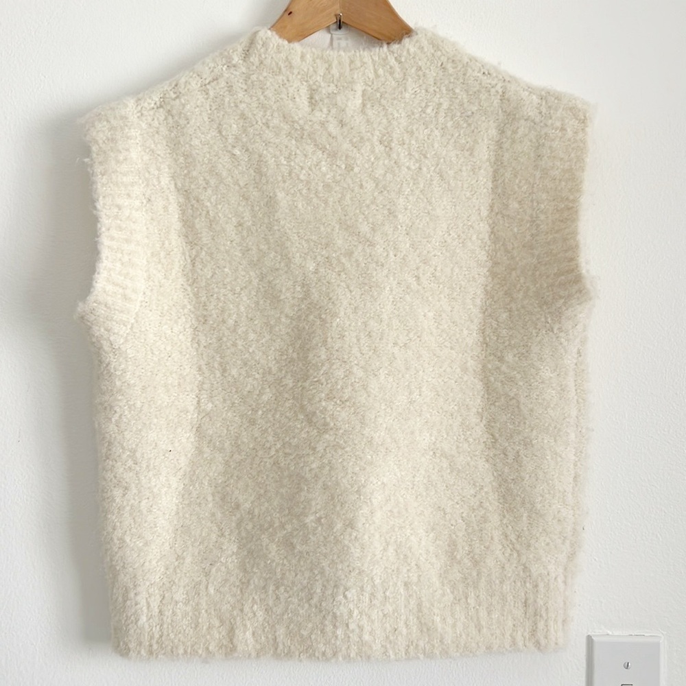 FRNCH Paris Crew-Neck Bouclé Sweater Vest Cream Ivory NWOT - Picture 10 of 16